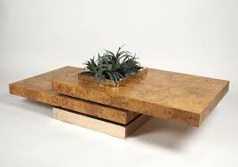 Large square burlwood coffee table with interesting lattice work detail and a glass top. Burl Wood Geometric Coffee Table By Jean Claude Mahey 1970 S 155408