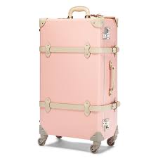 The Botanist Pink Hatbox Large Pink Suitcase Suitcase Tan Leather Strap