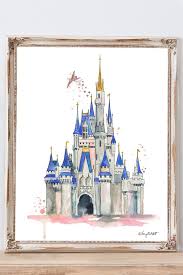 This Cinderella S Castle Print Will Make You Feel Like You Re Walking Down Main Street Usa Every Day Disney Castle Drawing Disney Room Decor Watercolor Disney