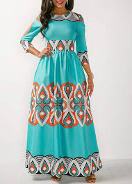 Three Quarter Sleeve Printed Maxi Dress Rosewe Com Usd 34 47 Maxi Dress Maxi Dress With Sleeves Fashion Dresses Online