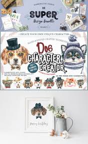 Dog Character Creator Included In The Super Bundle Get All These Products For Only 24 00 Us Watercolor Animals How To Make Headbands Graphic Design Resources