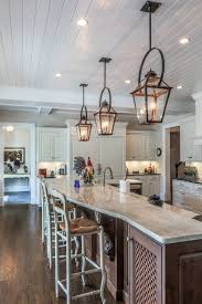 Copper Lanterns With Black Bails Over 15 Foot Island Traditional French Cou Country Kitchen Lighting Country Kitchen Designs Farmhouse Kitchen Light Fixtures