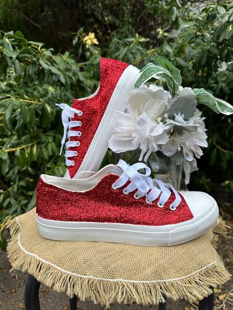 Red Glitter Sneakers for Wedding or Special Occasion, Bling Bridal Shoes, Sparkle Sneakers, Ruby Red Sneakers