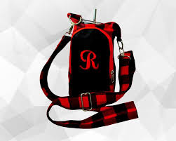Buffalo Plaid Personalized Water Bottle Cross Body Sling Bag A Hands Free Dog Walker Or Hiking Accessory