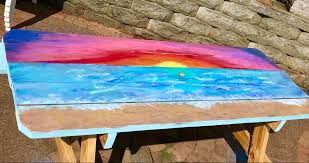 Picnic Table Beach Sunset Paint In 2020 Beach Sunset Painting Cool Tables Sunset Painting