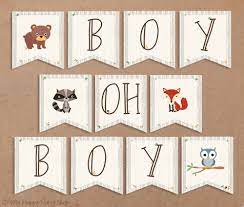 Woodland Baby Shower Banner Printable Boy Oh Boy Animals Etsy Baby Shower Banner Boy Woodland Baby Shower Theme Boy Baby Shower Woodland Theme