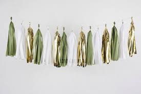 Olive Green White Gold Tassel Garland Sage Green Garland Aloe Green Party Decor Sage Green Bri Green Bridal Showers Gold Bridal Showers Olive Green Weddings