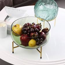 82 99 Modern Minimalist Hand Blown Glass Fruit Bowl With Metal Base Glass Fruit Bowl Green Glass Bowls Bowl