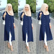 Blue Long Tunic Hijab Muslim Outfits Muslim Fashion Dress Fashion Clothes Women