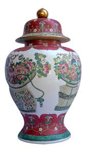 Ginger jar, urn, lid asian vase, floral , birds, pinks, found vintage vase. Vintage Fuchsia White Green Ginger Jar Vase With Lid Chairish
