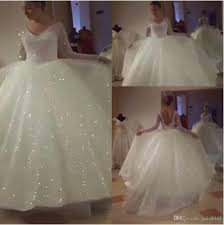 Glitter Wedding Dresses With Long Sleeve 2019 V Neck Puffy Skirt Backless Princess Garden C Glitter Wedding Dress Ball Gowns Wedding Long Sleeve Bridal Dresses