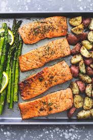 Sheet Pan Salmon And Asparagus With Potatoes Is A Great Way To Get In A Serving Of Protein And In 2020 Baked Salmon And Asparagus Healthy Salmon Recipes Potato Dinner