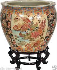 Vintage pair satsuma fish bowl planter colbert with ornate gold accenting. Japanese Good Luck Porcelain Fish Bowl W Goldfish Hand Paint Stand New Planter Ebay Paint Stand Japanese Porcelain Fish Bowl