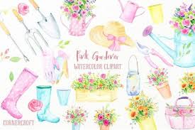 Watercolor Clip Art Pink Gardener Hand Painted Watercolor Pink Theme Garden Tool Garden Clipart Art Clip Clipart Garden G Clipart Pink Einladungen