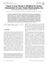 PDF) Impact of Laser Fluence in Modifying the Surface Characteristics of  Laser-Treated Monocrystalline Zinc