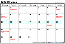 January 2019 Calendar Holidays Holiday Calendar 2019 Calendar Calendar