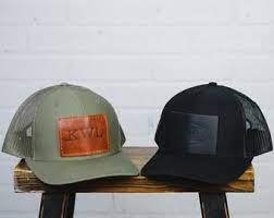 Leather Patch Trucker Style Hats Custom Logo Leather Patch Etsy Leather Patches Hat Fashion Horween Leather