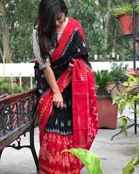Black And Red Combination Designer Saree Black And Red Combination Kalamkari Ikkat Design Cotton Slub Saree With Blouse Material Elegant Fashion Wear Cotton Saree Saree Trends