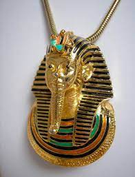 Rare Eisenberg Signed King Tut Egyptian Revival Pharaoh Pendant Necklace On 24 Heavy Snake Chain High Quality Vintage Estate Jewelry Egyptian Revival Jewelry Exclusive Jewelry Estate Jewelry