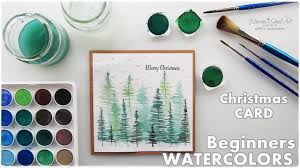 Watercolor Christmas Card Scenery Trees For Beginners Maremi S Small A Watercolor Christmas Cards Christmas Card Art Christmas Watercolor