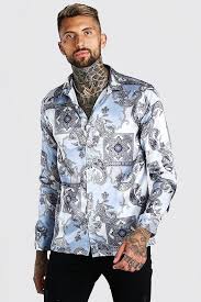 46 cm tour de buste : Chemise Satin Motif Cachemire A Manches Longues Boohooman