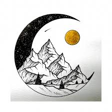 Golden Moon Art Print By Funkblast X Small Tattoo Sketches Moon Art Print Circle Drawing Moon Drawing