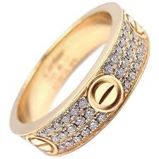 Preowned Cartier Love Diamond Paved Yellow Gold Band Ring 5 750 Liked On Polyvore Featuring Je Gold Jewelry Prom Rose Gold Jewelry Set Gold Jewelry Simple