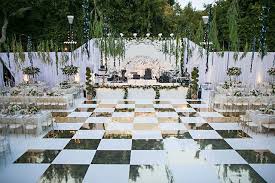 Black And White Checkered Dance Floor Beautiful Gold And White Checkered Dance Floor In Front Of Our White Stage For Internation Wedding Design Decoration Dance Floor Wedding Nigerian Wedding Decor