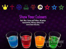 Show Your Colours The Saints Row Gangs Blue Westside Rollerz And Deckers 1 2 Oz Hypnotiq 1 2 Oz Blue Curacao Red Lo Saints Row Themed Drinks Cocktails