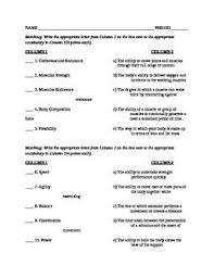 Health Skill Related Components Of Fitness Quiz Answer Key Fitness Quiz Vocabulary Words Short Quiz