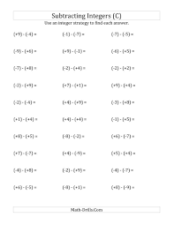 Subtracting Integers From 9 To 9 All Numbers In Parentheses C Adding Integers Subtracting Integers Integers