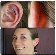 Triple Ridge Piercing With Turquoise And Onyx Cabochons By Neometal From Instagram Perrymdoig Piercing Piercings Ear Piercings