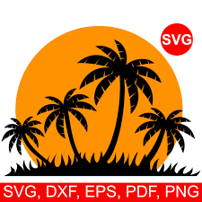Tropical Sunset Svg File For Cricut Silhouette Paradise Island Clipart Palm Tree Silhouette Tree Silhouette Tree Svg