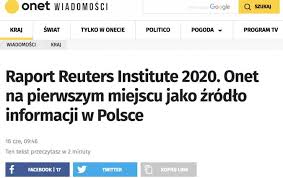 It was owned by several entities, from wiadomosci.onet has a high google pagerank and bad results in terms of yandex topical citation. Onet Pl 16 June 2020 Reuters Institute For The Study Of Journalism