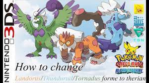 While it is not known to evolve into or from any pokémon, it has a second forme activated by using the reveal. Lz Pokemon Oras How To Change Landorus Thundurus Tornadus Forme To Therian Youtube