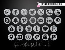 Silver Glitter Website Icon Kit Silver Social Media Icons Etsy Website Icons Social Media Icons Media Icon