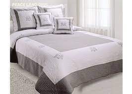Linge de lit romantique pas cher : Couvre Lit Boutis Gris Blanc Peaceland Pour Lit De 90 140 160 180 Ou 200 Cm Couvre Lit Boutis Dessus De Lit Boutis Couvre Lit Blanc