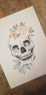 Skull Flower Skull Wall Art Skull Art Skull Drawing