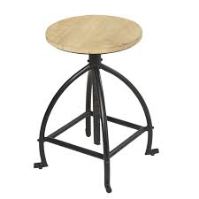 Colombus Tabouret Indus Reglable En Metal Noir Et Pin Recycle H50 X L33 X P33 Cm 5 1 Kg Maisons D Sgabello Industriale Sgabelli Mobili In Legno Riciclato