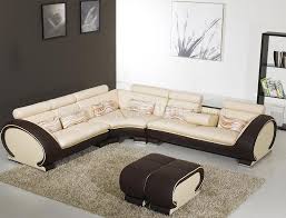 Brown leather corner sofa living room ideas. Beige Leather Modern Sectional Sofa Dark Brown Sides Yi 816