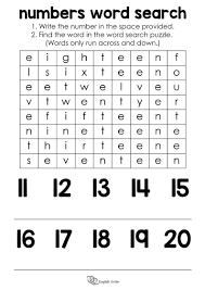 Numbers 11 20 Word Search Puzzle English Unite Number Words Worksheets Word Puzzles For Kids English Worksheets For Kids