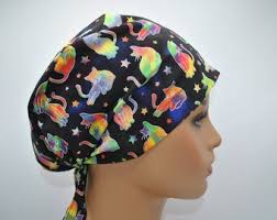 Tie Dye Rainbow Cats Surgical Scrub Cap for Nurses and Doctors, Made for  Longer Hair, 100% Cotton, Elastic and Tie Back
