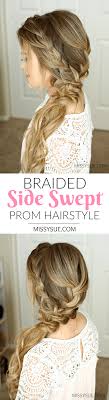 This braided updo is great to protect your curls whiel you dance the night away on your big night. Braided Side Swept Prom Hairstyle Missy Sue