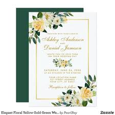 Elegant Floral Yellow Gold Green Wedding Invitation Zazzle Com Green Wedding Invitations Floral Wedding Invitations Photo Wedding Invitations