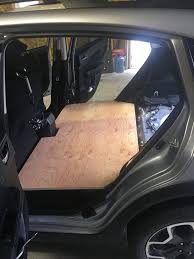 Subaru Crosstrek Wooden Platform Removed Backseats To Give An Extra 6 Inches Of Height Space Subaru Crosstrek Subaru Cars Honda Fit Camping