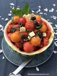 Recette De Salade De Pasteque Melon Feta Olive Tomates Cerise Et Basilic Les Recettes De Sandrine Au Companion Ou Pas