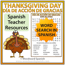 Spanish Thanksgiving Day Word Search Dia De Accion De Gracias Sopa De Letras Spanish Thanksgiving Spanish Teacher Resources Vocabulary Flash Cards