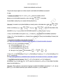 Sa se studieze derivabilitatea, existenta punctelor unghiulare si a punctelor de intoarcere a urmatoarelor functii Studiul Derivabilitatii Unei Functii