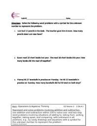 2 Oa 1 Word Problems Second Grade Common Core Math Worksheets 2 Oa A 1 Common Core Math Worksheets Common Core Math Math Worksheets