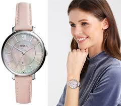 Fossil Jacqueline Blush Mother of Pearl Dial Pink Leather Strap Watch for  Women